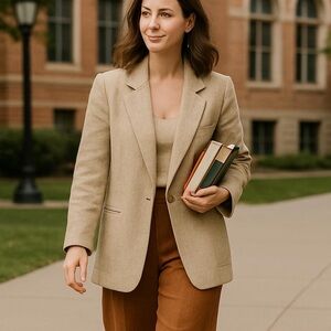 90s HILLARY CHARLES LINEN TEXTURED NEUTRAL RELAXED FIT  BLAZER QUIET LUXURY SZ M